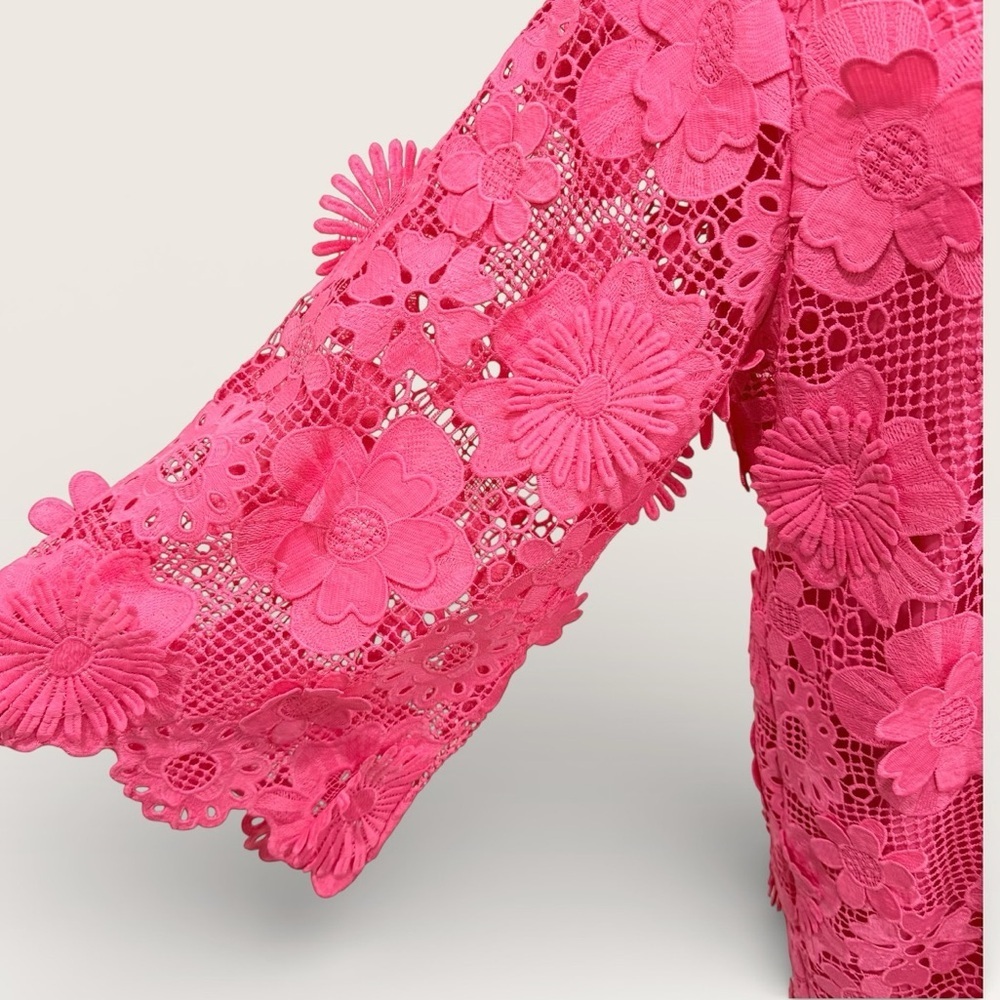 J.Marie Seraphina Pink Floral 3D Lace 3/4 Sleeve Kaftan Shift Short Dress NWT - Picture 5 of 12